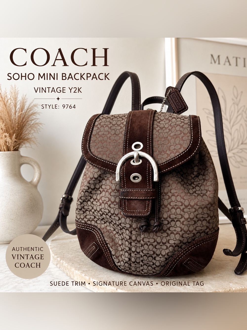 Coach Soho Signature Suede Mini Backpack Brown Vintage Y2K Rare 9764